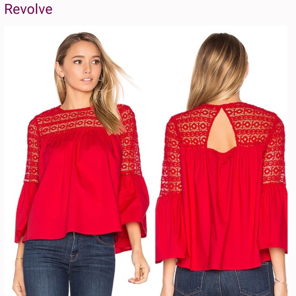 Endless rose crochet 3/4 sleeve red blouse